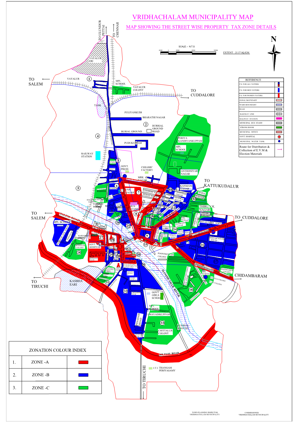 Vridhachalam Municipality Map Map Showing the Street Wise Property Tax Zone Details to Chennaii Pettai Compostto Ulundur Yard N Scale :- N.T.S