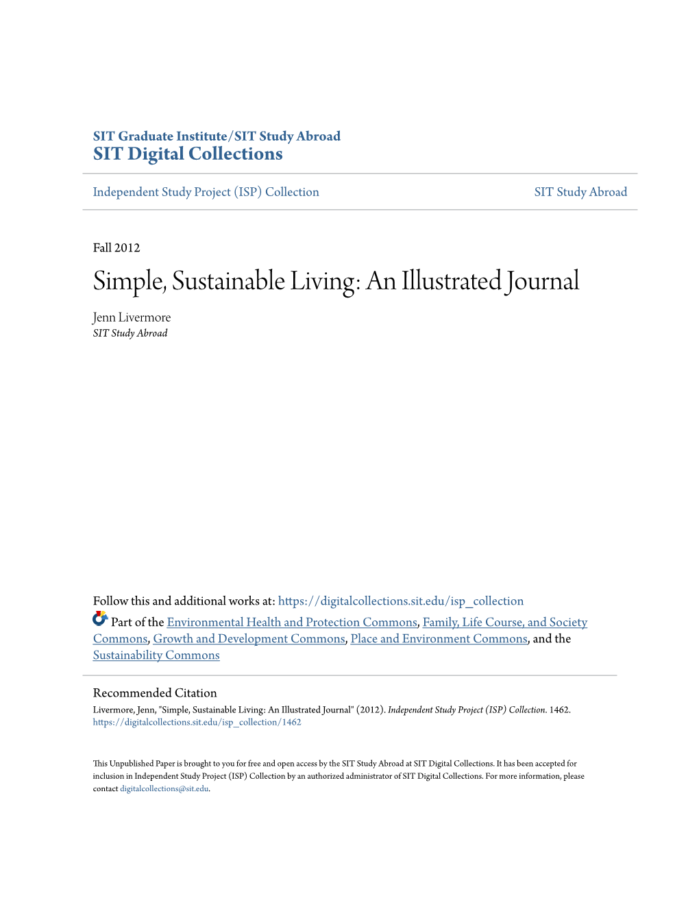 Simple, Sustainable Living: an Illustrated Journal Jenn Livermore SIT Study Abroad