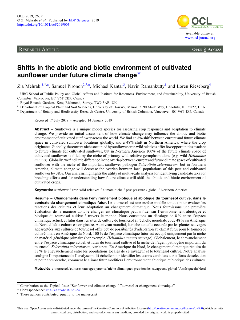 Shifts in the Abiotic and Biotic Environment of Cultivated Sunflower