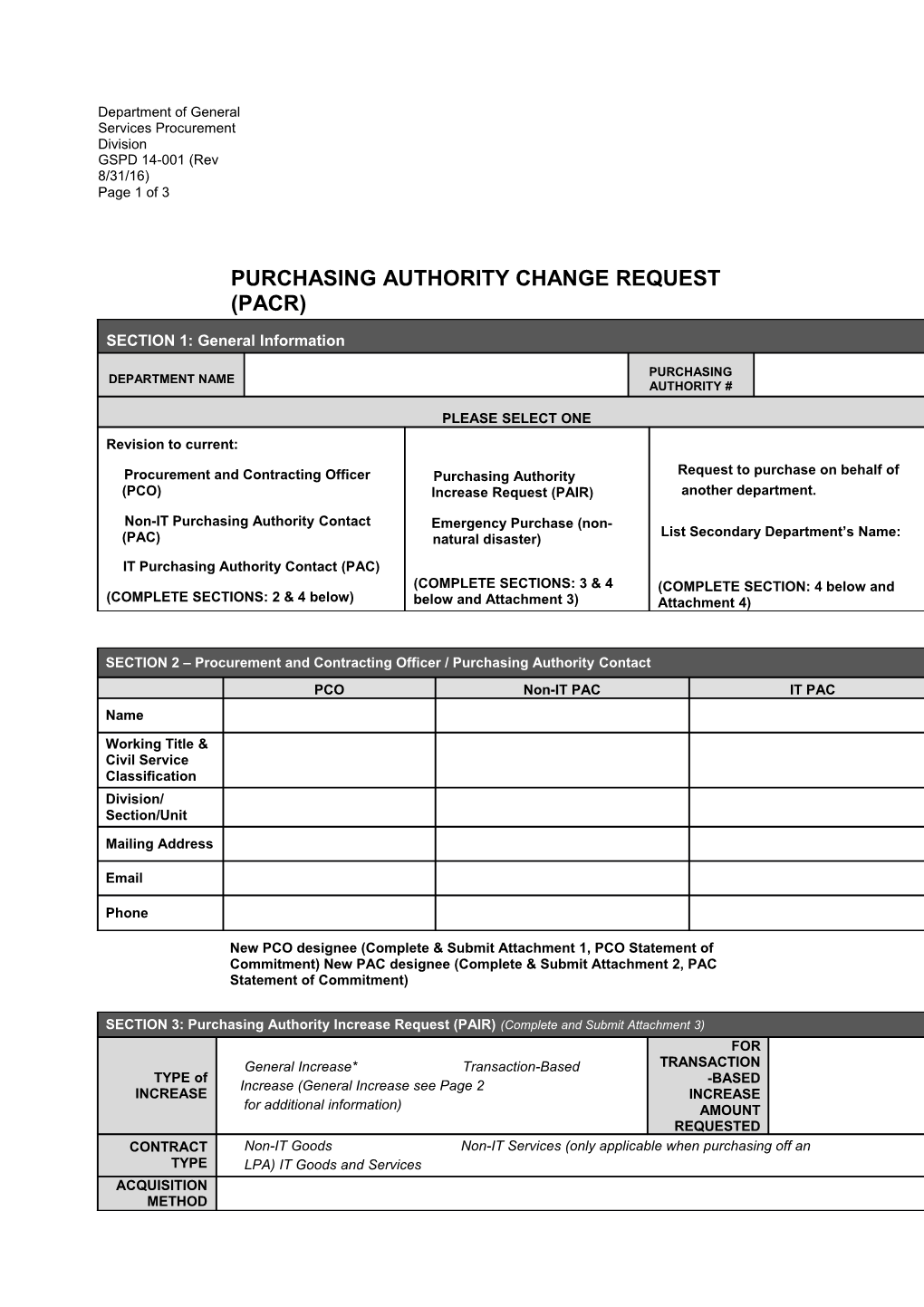 Purchasing Authority Change Request (Pacr)