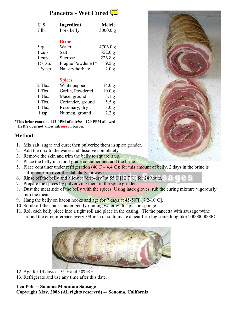 Pancetta - Wet Cured