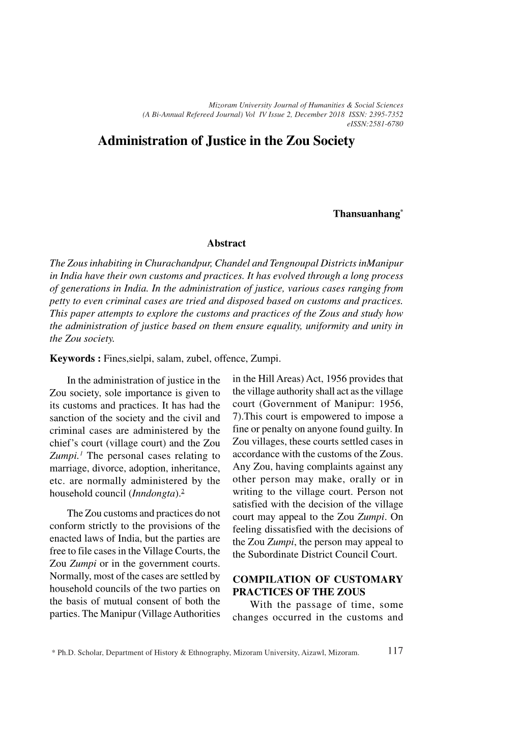 Administration of Justice in the Zou Society