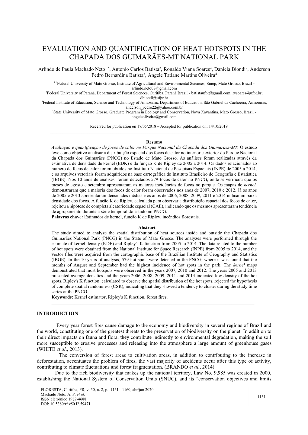 Evaluation and Quantification of Heat Hotspots in the Chapada Dos Guimarães-Mt National Park