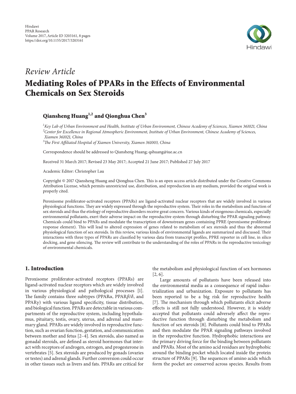 Mediating Roles of Ppars in the Effects of Environmental Chemicals on Sex Steroids