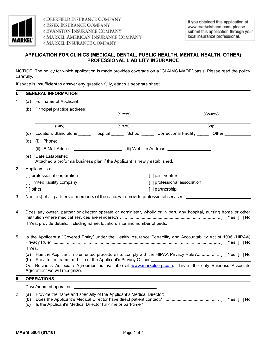 Application for Clinics (Medical, Dental, Public Health, Mental Health, Other) Professional