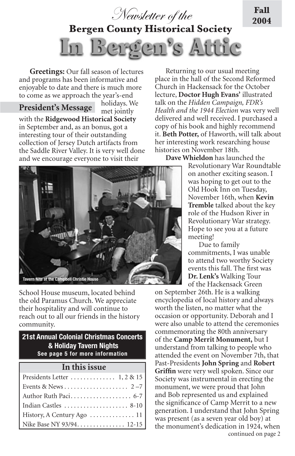 Newsletter of the 2004 Bergenbergen County Historical Society