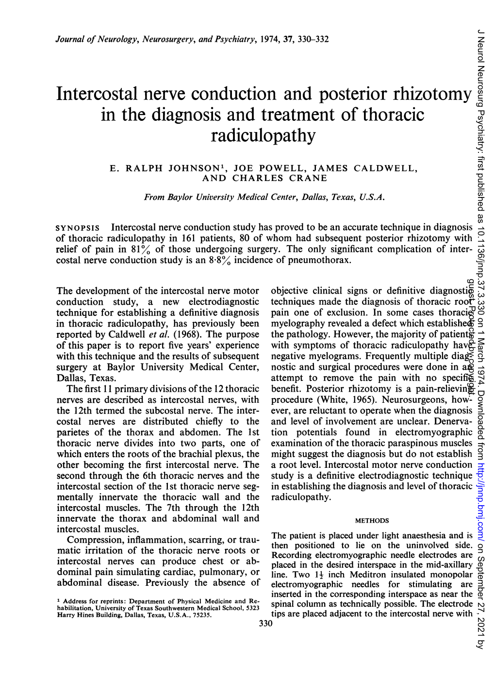 In the Diagnosis and Treatment of Thoracic Radiculopathy