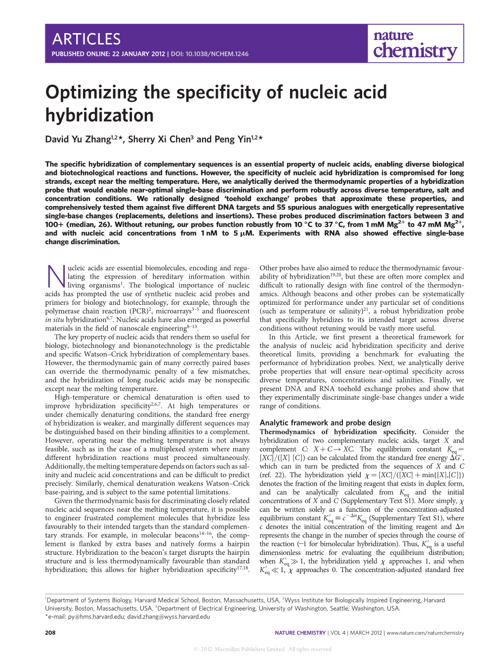 Optimizing the Specificity of Nucleic Acid Hybridization