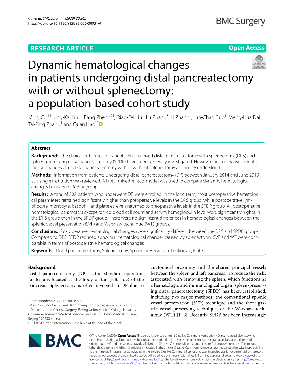 Dynamic Hematological Changes in Patients Undergoing