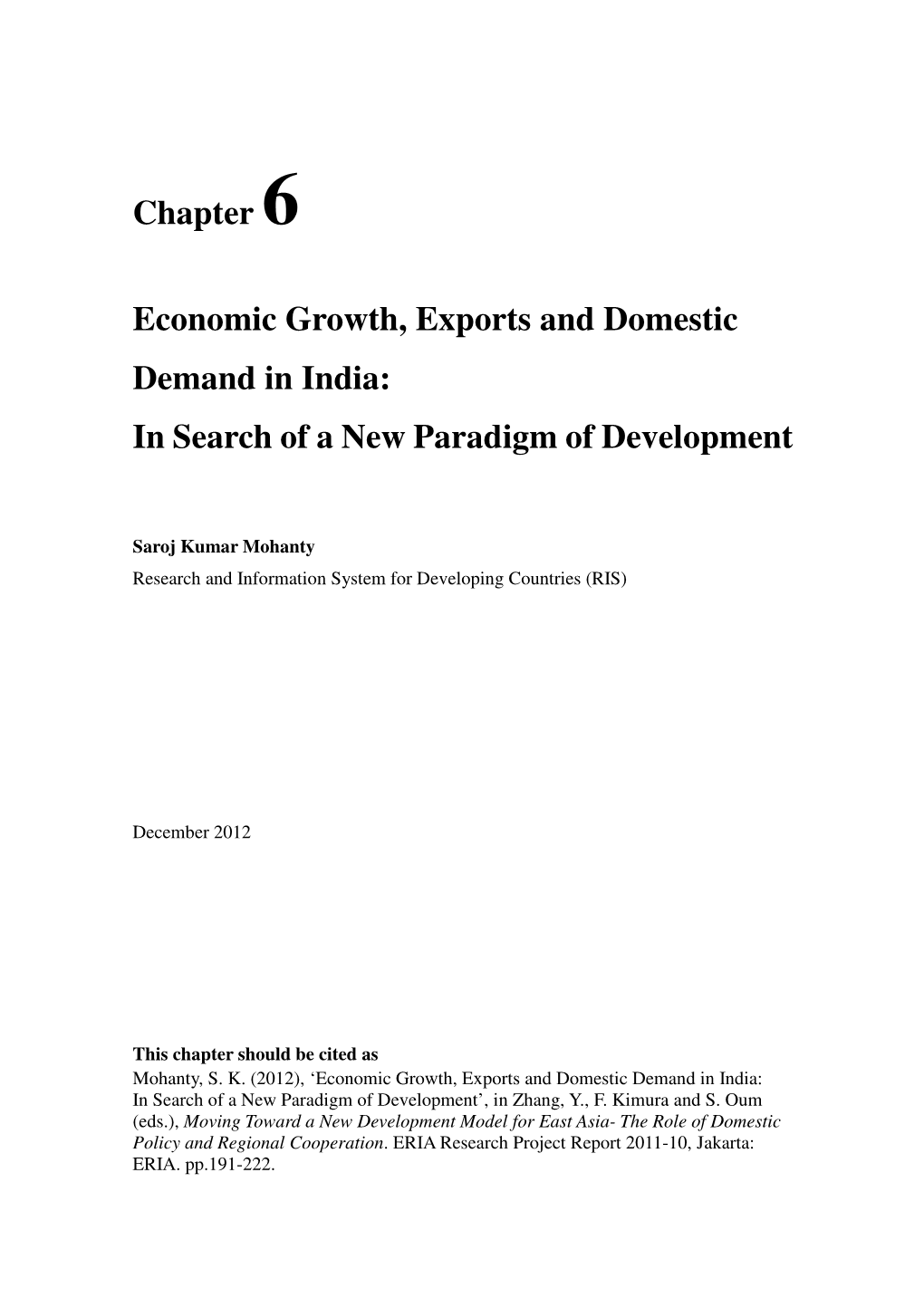Chapter 6 Economic Growth, Exports and Domestic Demand in India