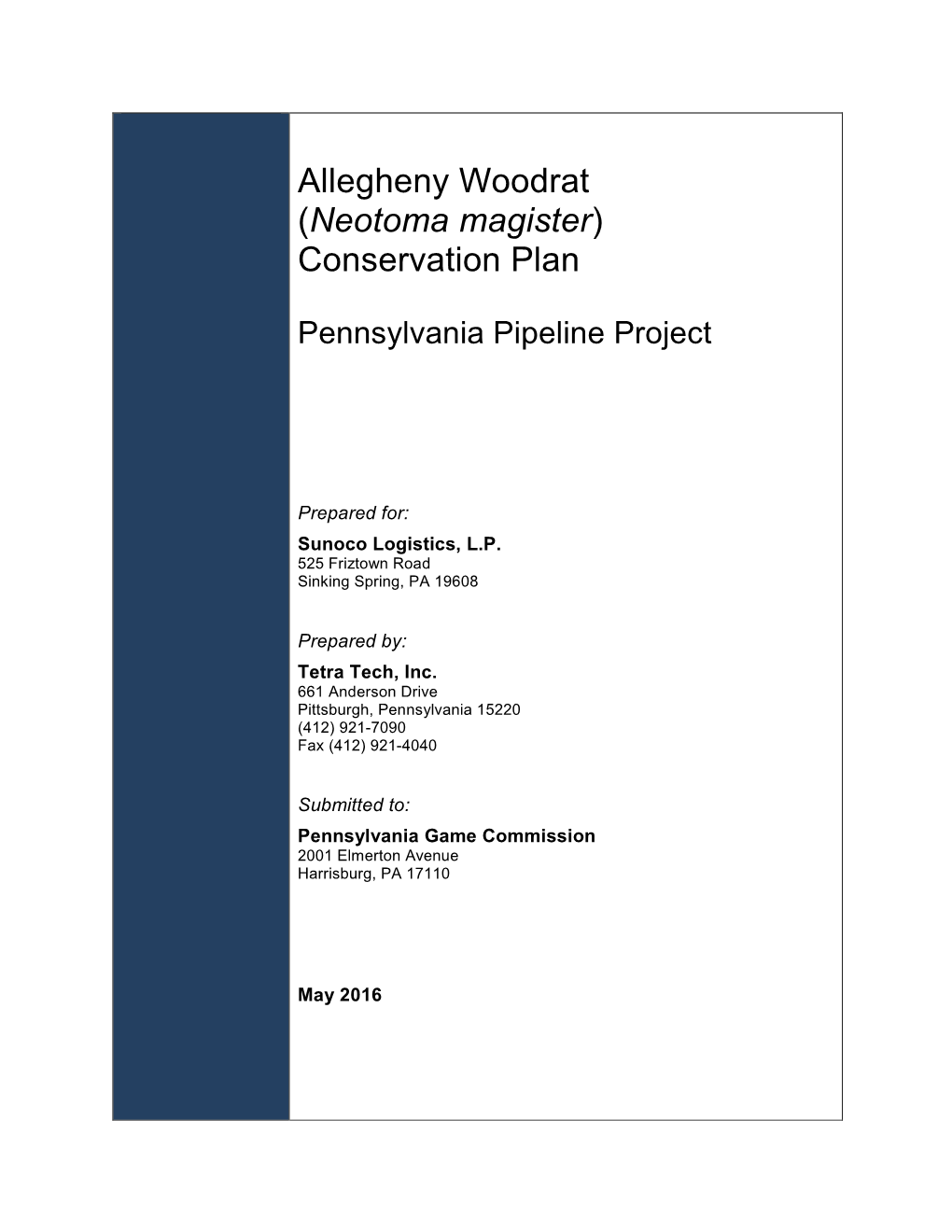 Allegheny Woodrat (Neotoma Magister) Conservation Plan