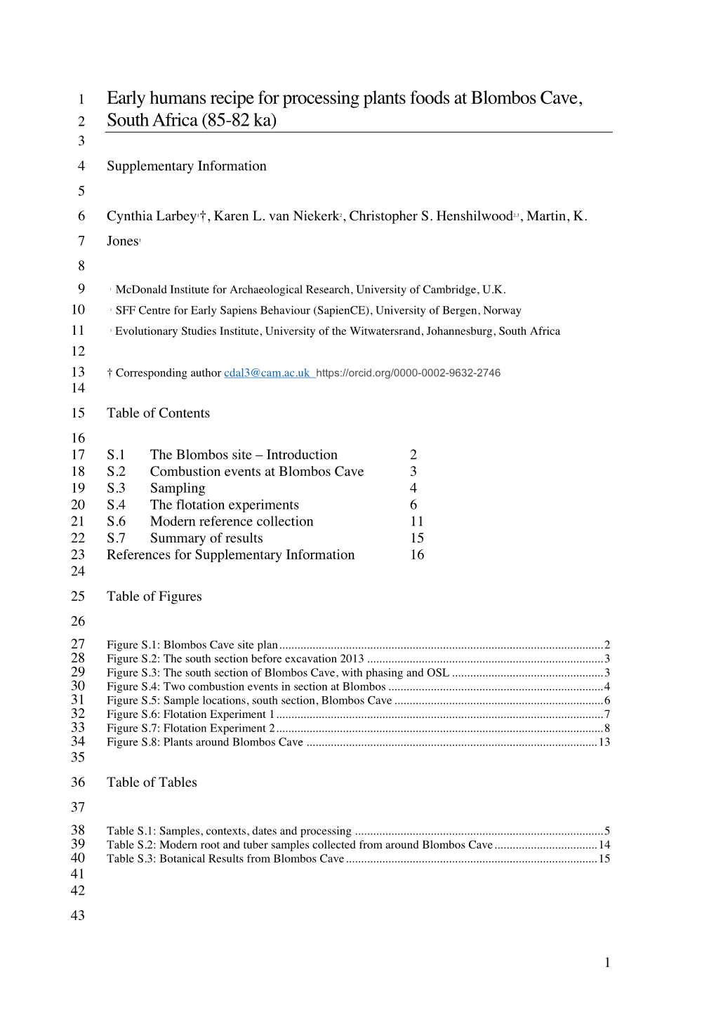 Early Humans Recipe for Processing Plants Foods at Blombos Cave, 2 South Africa (85-82 Ka) 3 4 Supplementary Information 5