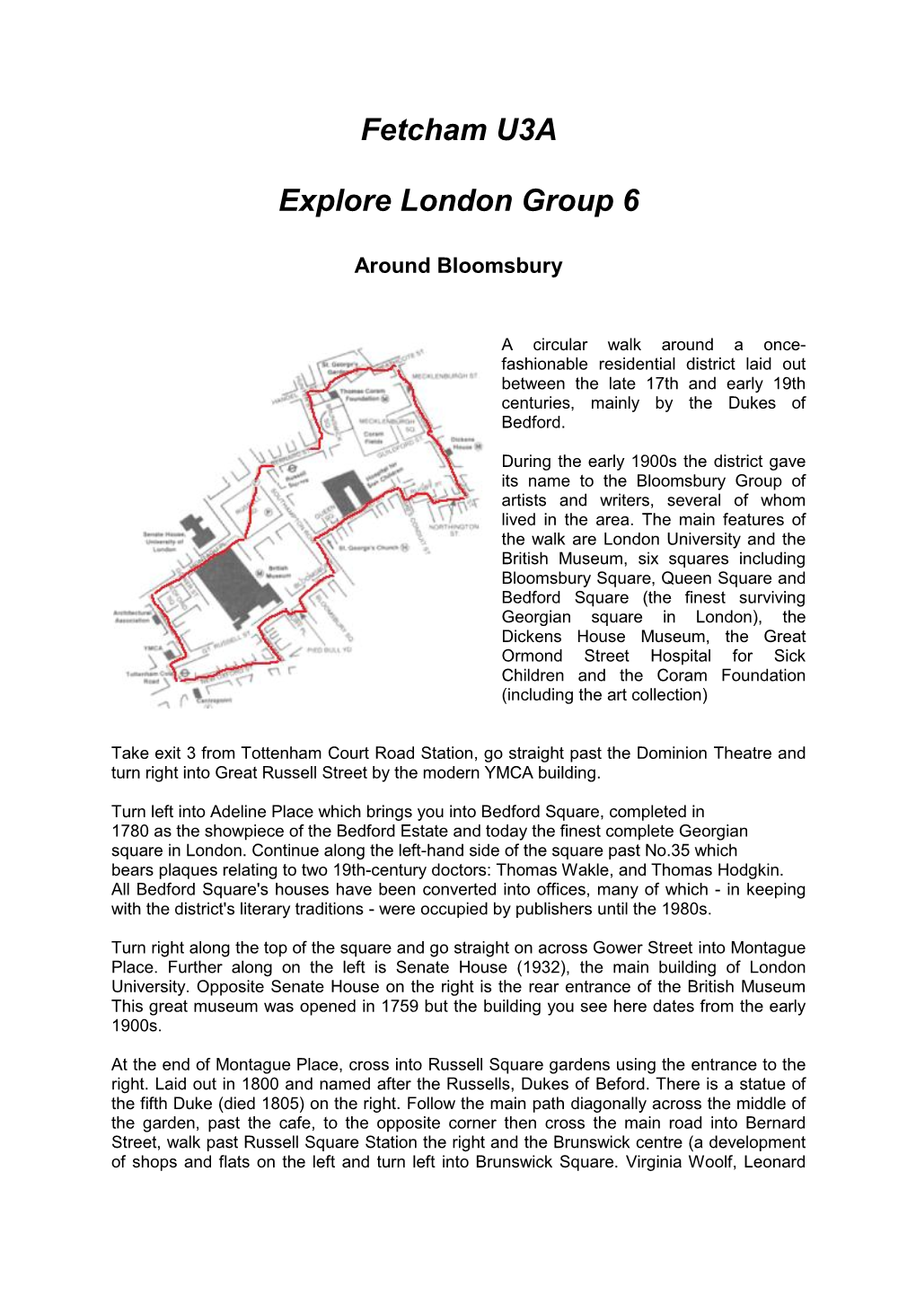 Fetcham U3A Explore London Group 6