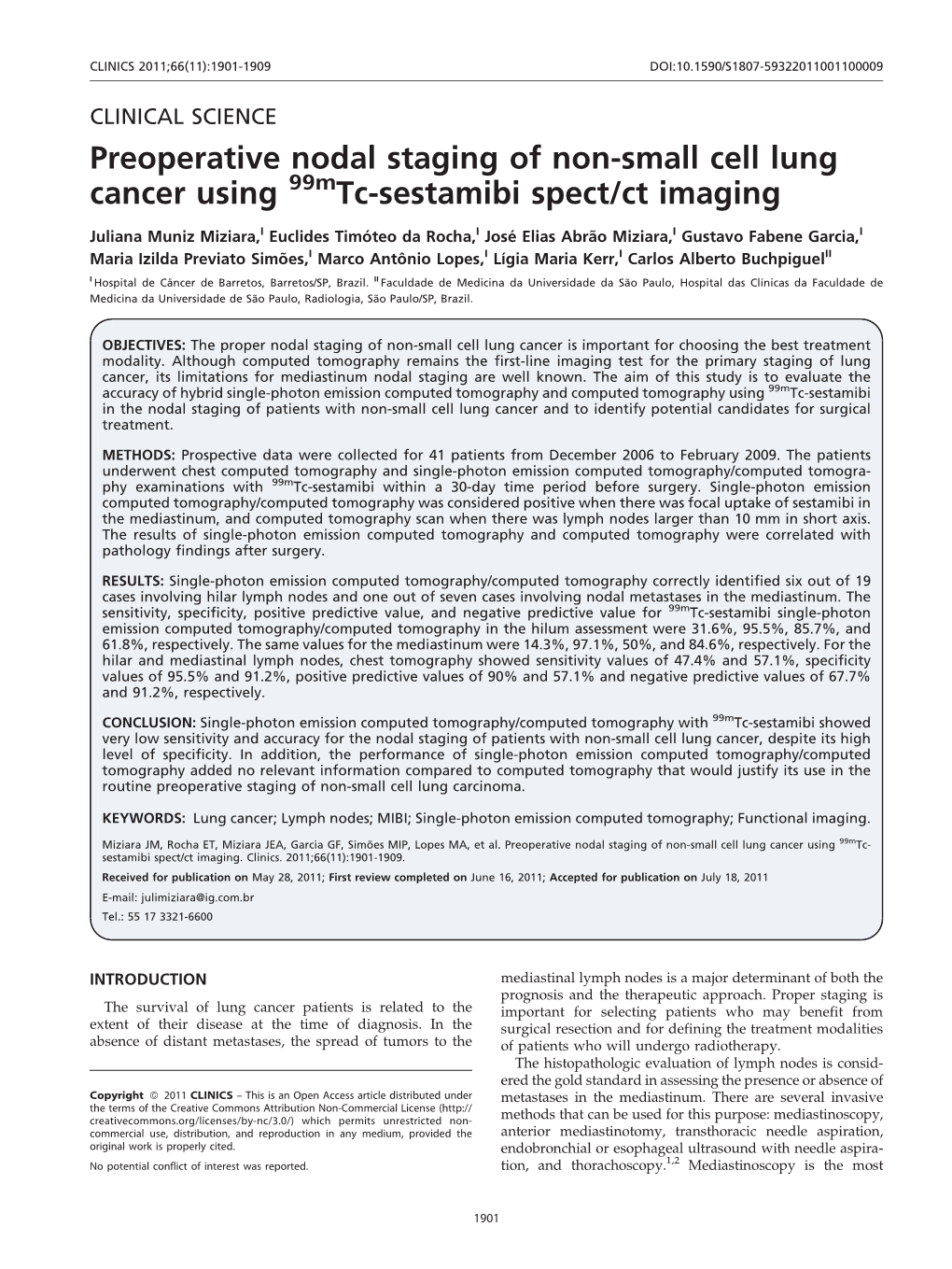 Preoperative Nodal Staging of Non-Small Cell Lung Cancer Using Tc