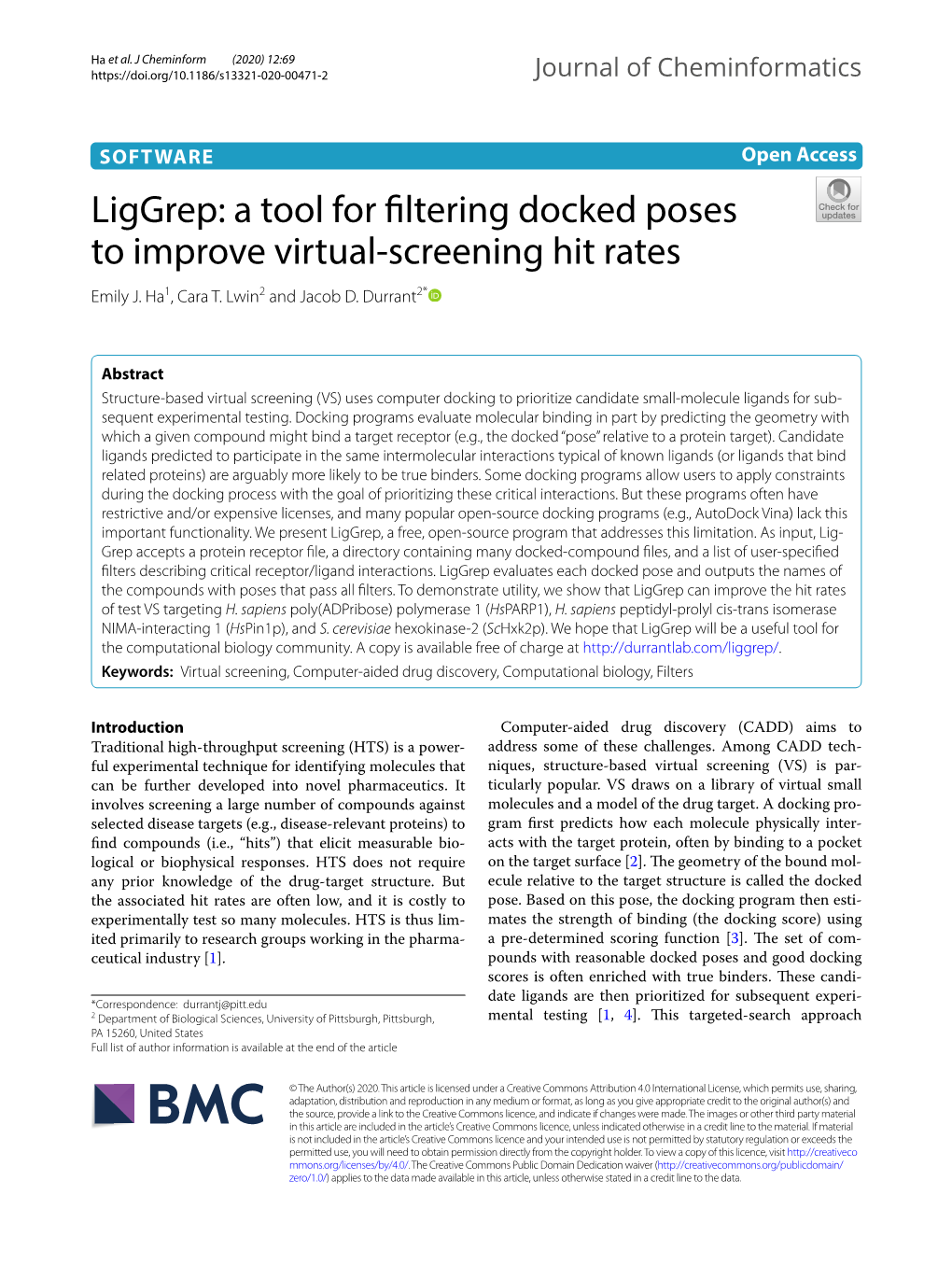 Liggrep: a Tool for Filtering Docked Poses to Improve Virtual-Screening