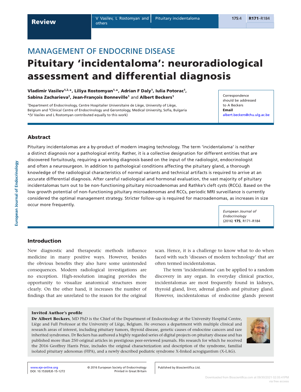 MANAGEMENT of ENDOCRINE DISEASE: Pituitary 'Incidentaloma'