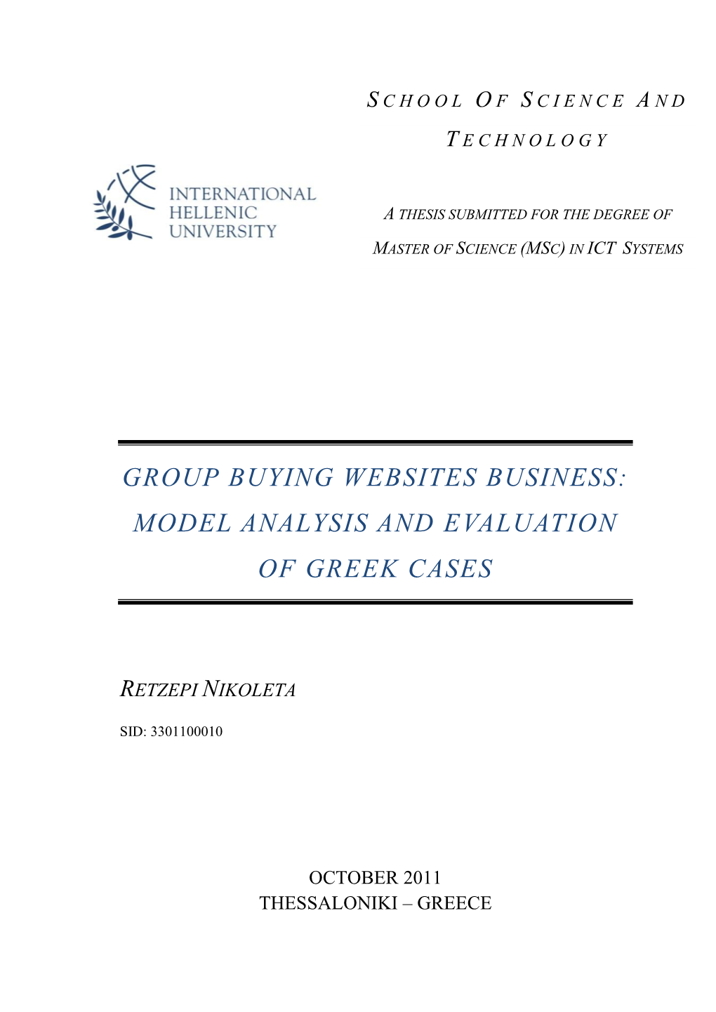 Group Buying Websites Business: Model Analysis and Evaluation of Greek Cases