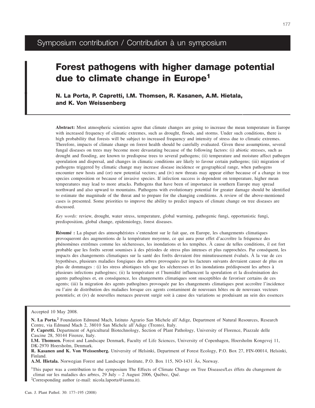 Forest Pathogens with Higher Damage Potential Due to Climate Change in Europe1
