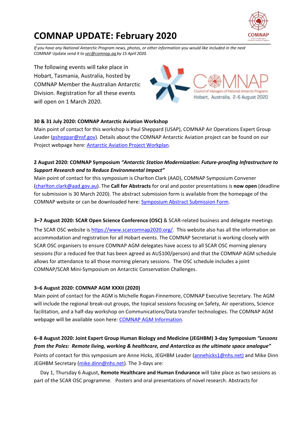 COMNAP UPDATE: February 2020