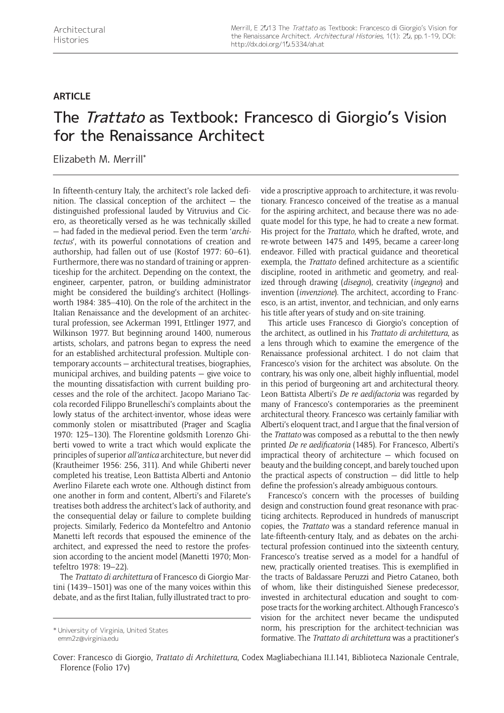 The Trattato As Textbook: Francesco Di Giorgio's