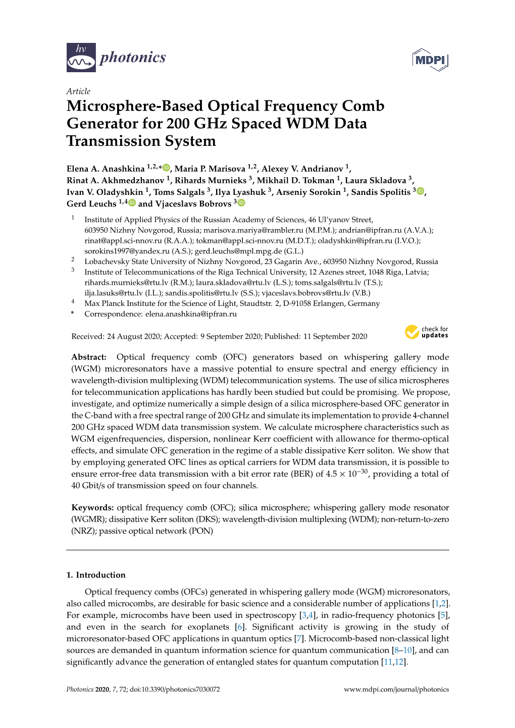 Microsphere-Based Optical Frequency Comb Generator for 200 Ghz Spaced WDM Data Transmission System