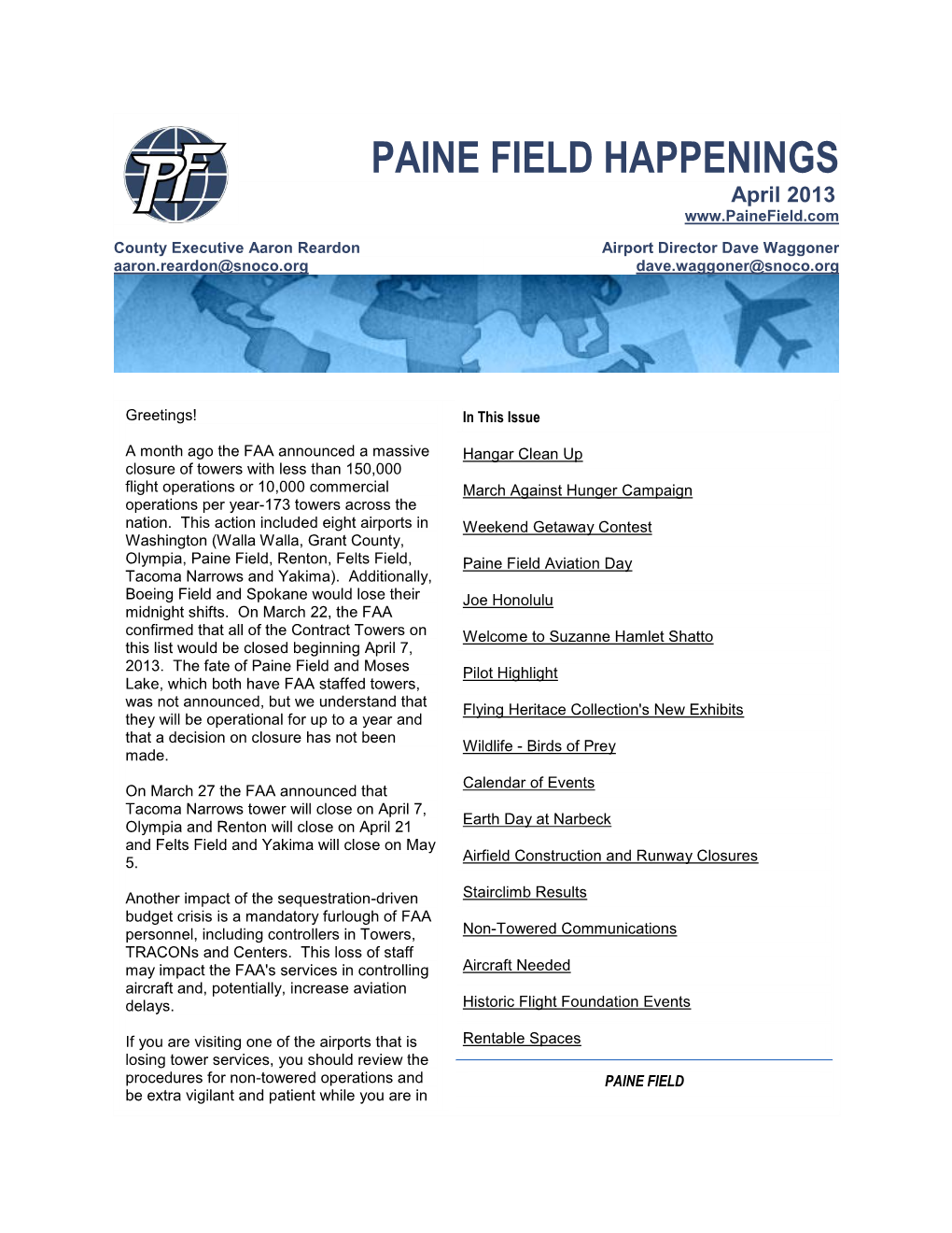 PAINE FIELD HAPPENINGS April 2013