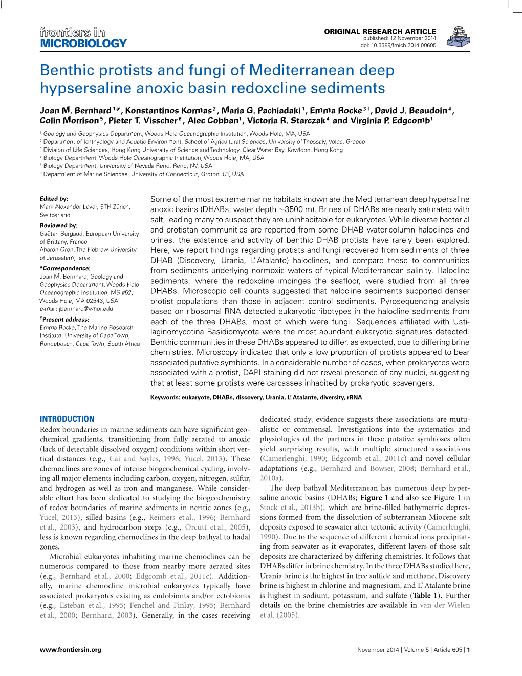 Benthic Protists and Fungi of Mediterranean Deep Hypsersaline Anoxic Basin Redoxcline Sediments