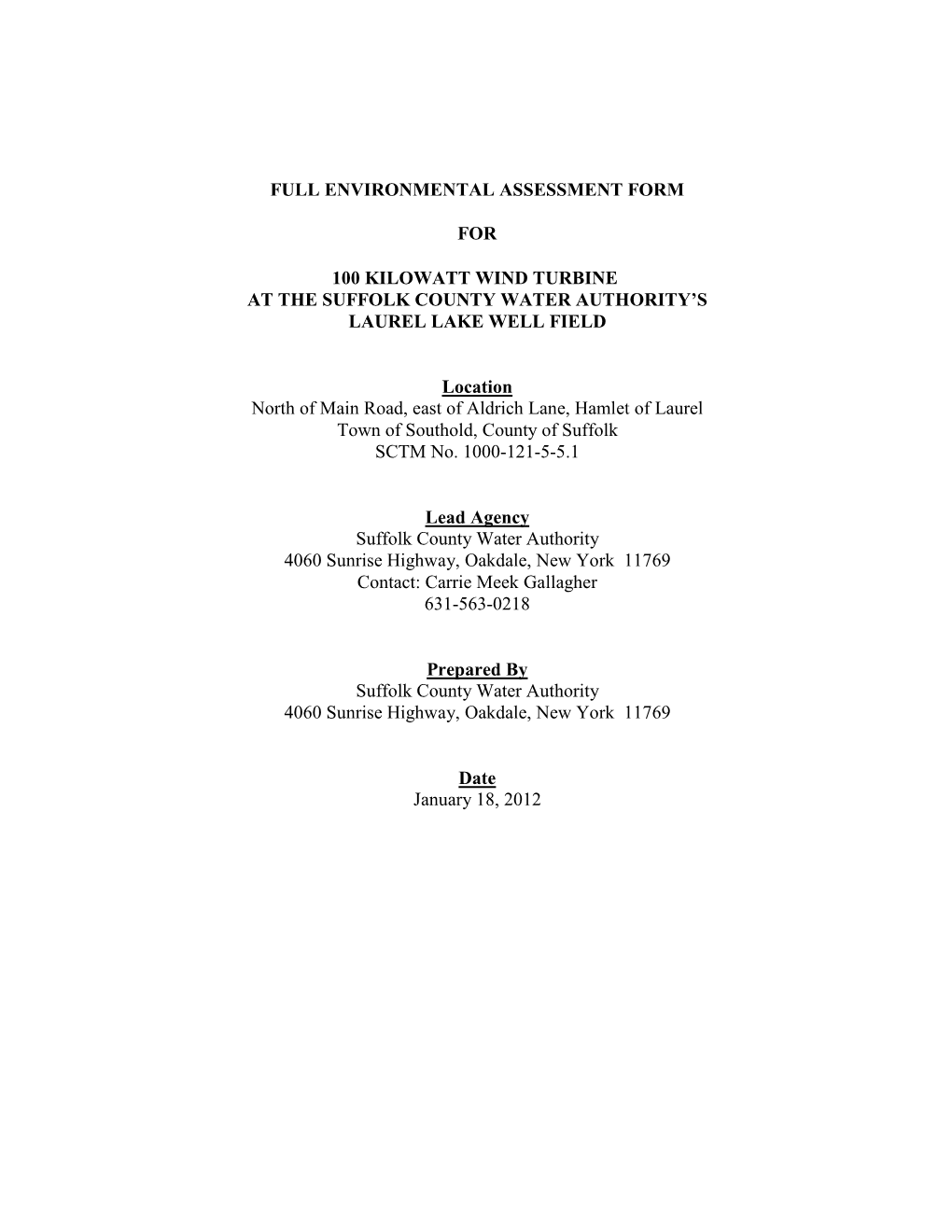 SCWA Environmental Review Laurel Lake Wind Turbinel 2012 01 18