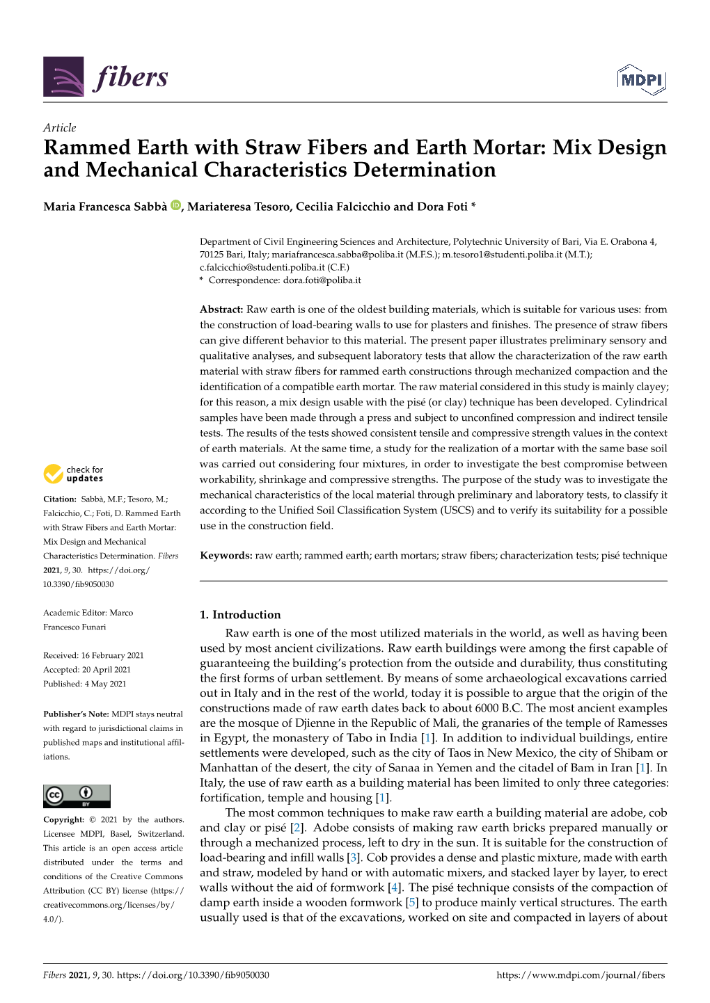 Rammed Earth with Straw Fibers and Earth Mortar: Mix Design and Mechanical Characteristics Determination