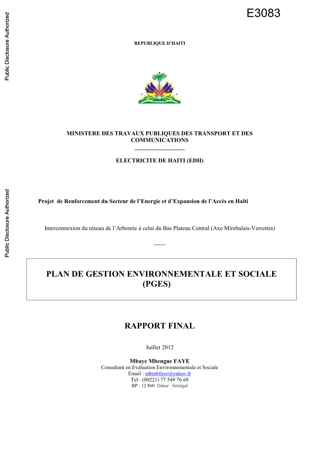 Plan De Gestion Environnementale Et Sociale (Pges)