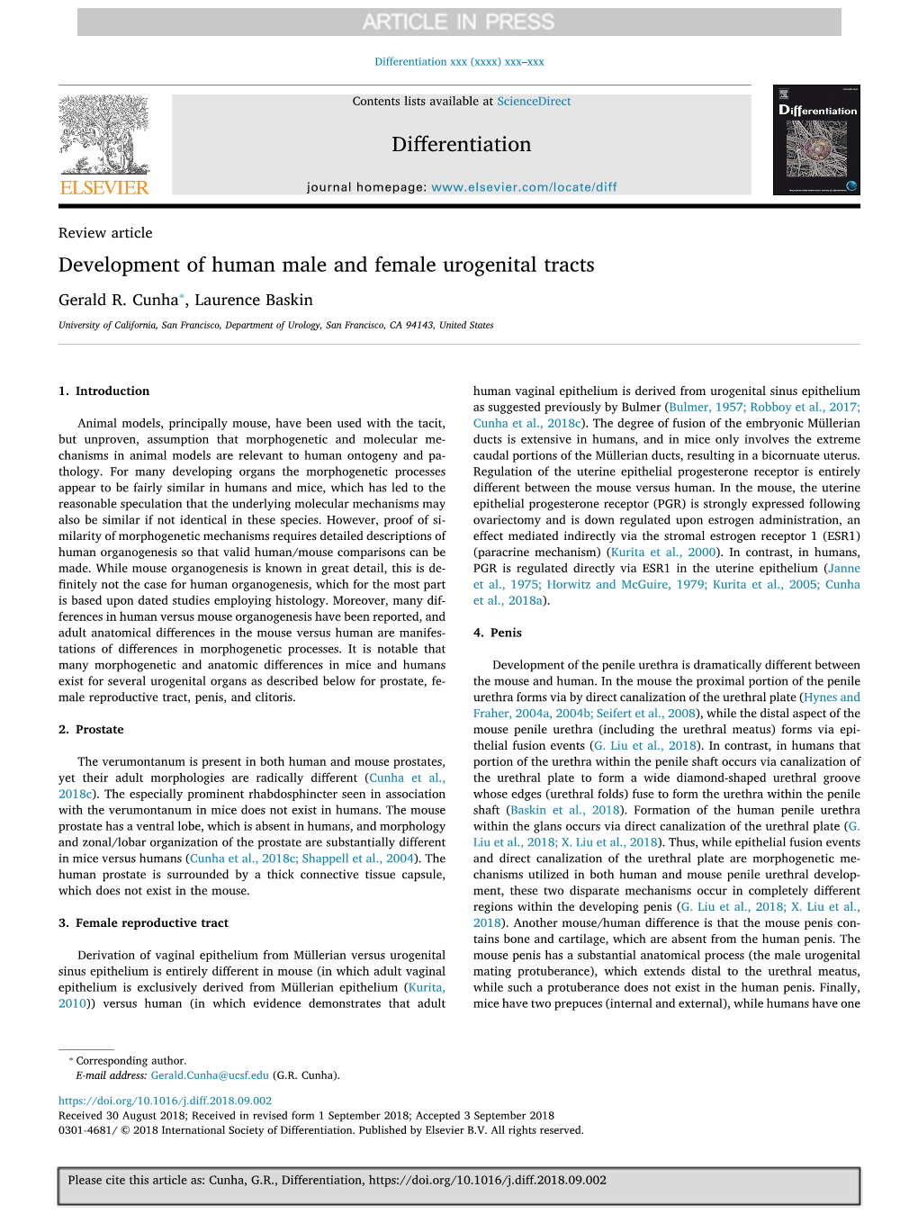 Development of Human Male and Female Urogenital Tracts ⁎ Gerald R