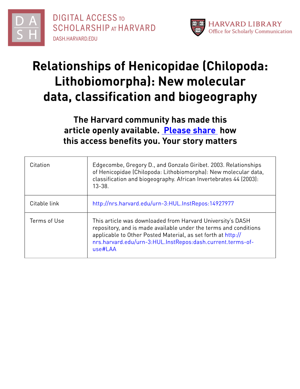 Chilopoda: Lithobiomorpha): New Molecular Data, Classification and Biogeography