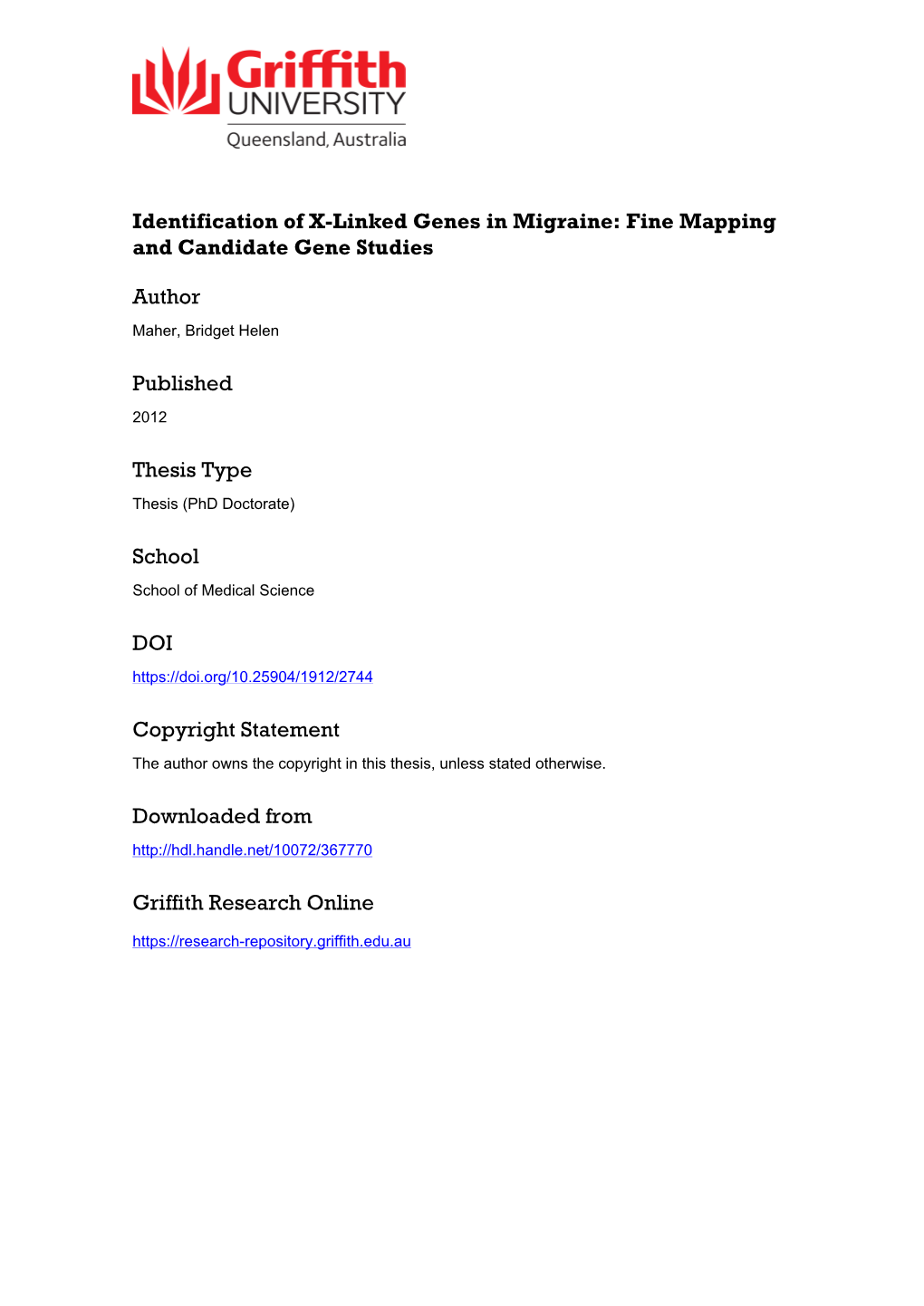 Identification of X-Linked Genes in Migraine: Fine Mapping and Candidate Gene Studies