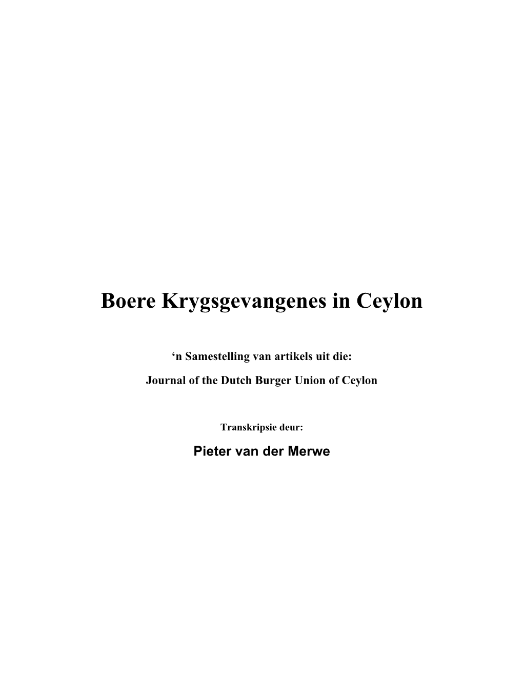 Boere Krygsgevangenes in Ceylon