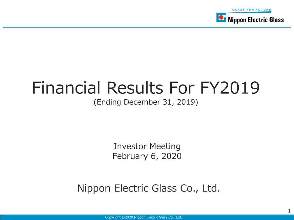 Financial Results for FY2019 (Ending December 31, 2019)