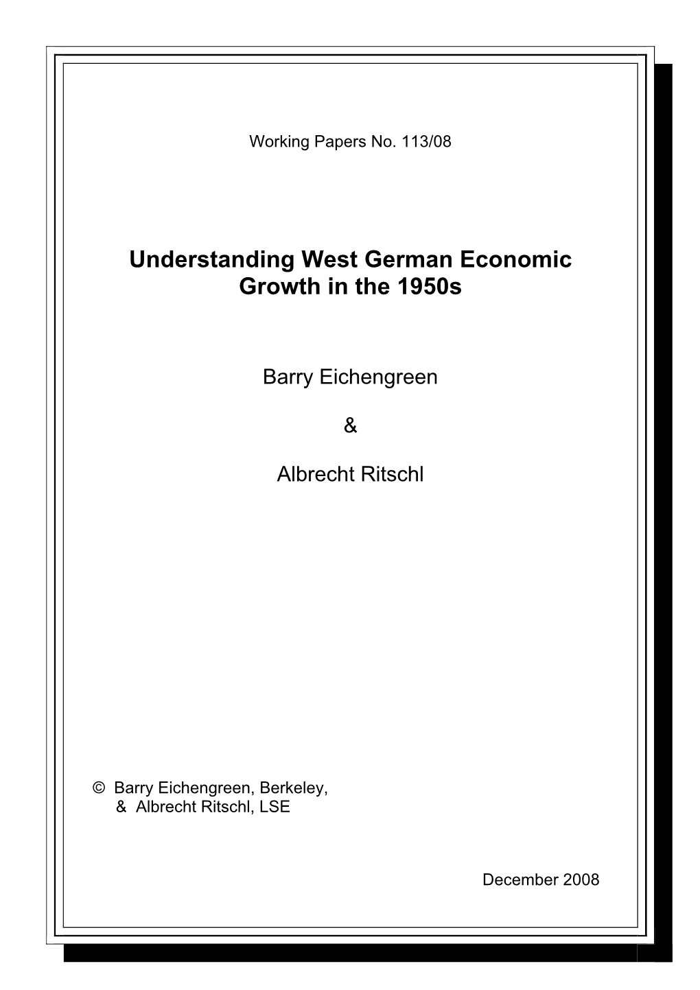 Understanding West German Economic Growth in the 1950S