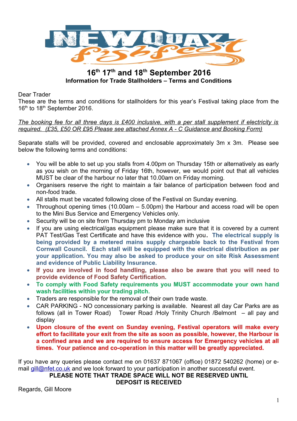 Information for Trade Stallholders Terms and Conditions