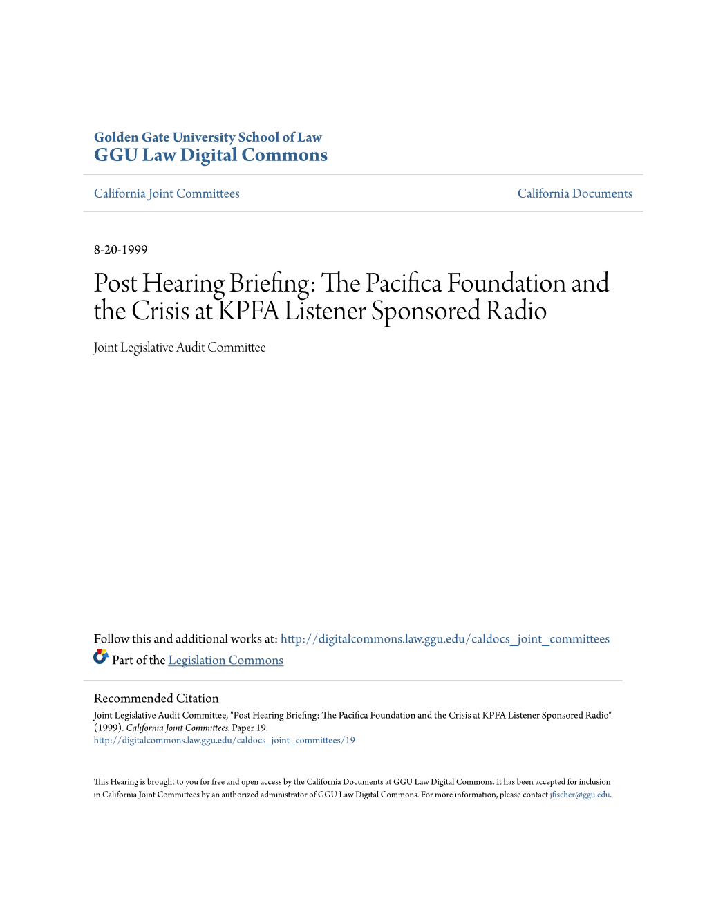The Pacifica Foundation and the Crisis at KPFA Listener Sponsored
