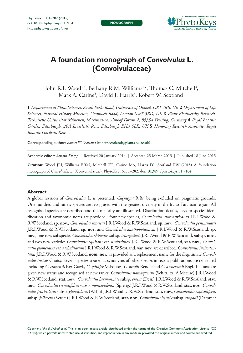 ﻿A Foundation Monograph of Convolvulus L. (Convolvulaceae)