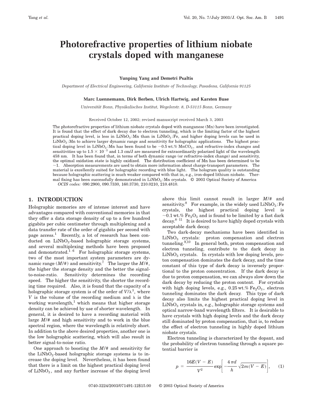 Photorefractive Properties of Lithium Niobate Crystals Doped with Manganese