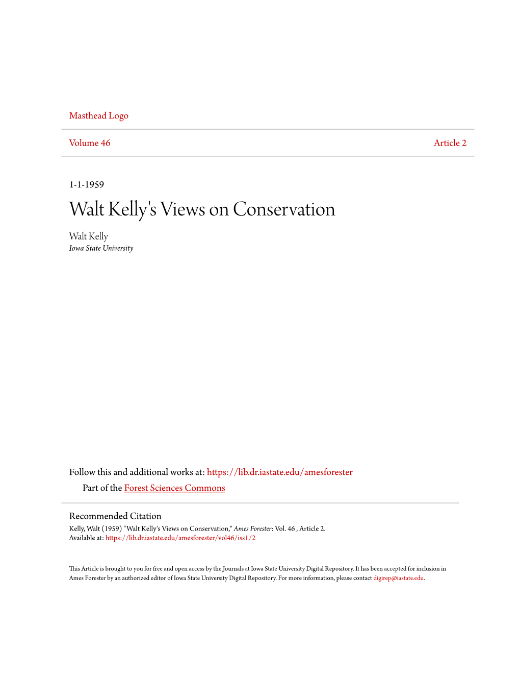 Walt Kelly's Views on Conservation Walt Kelly Iowa State University