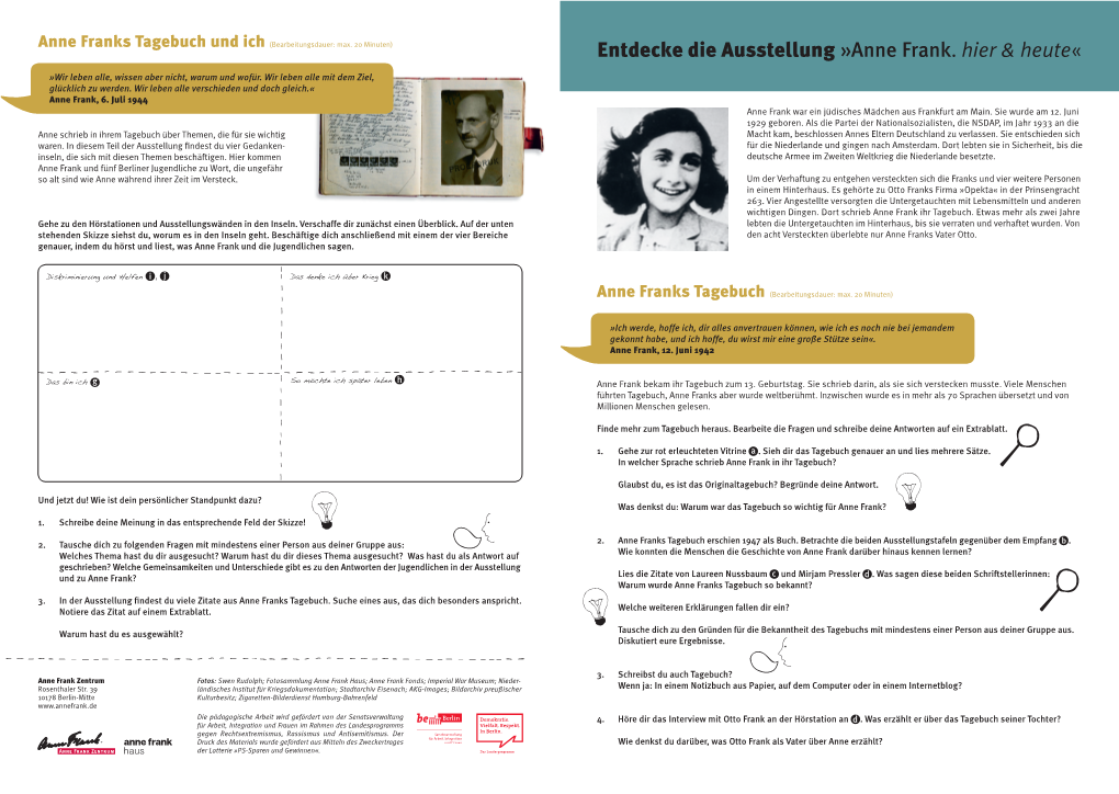 Entdecke Die Ausstellung »Anne Frank. Hier & Heute«