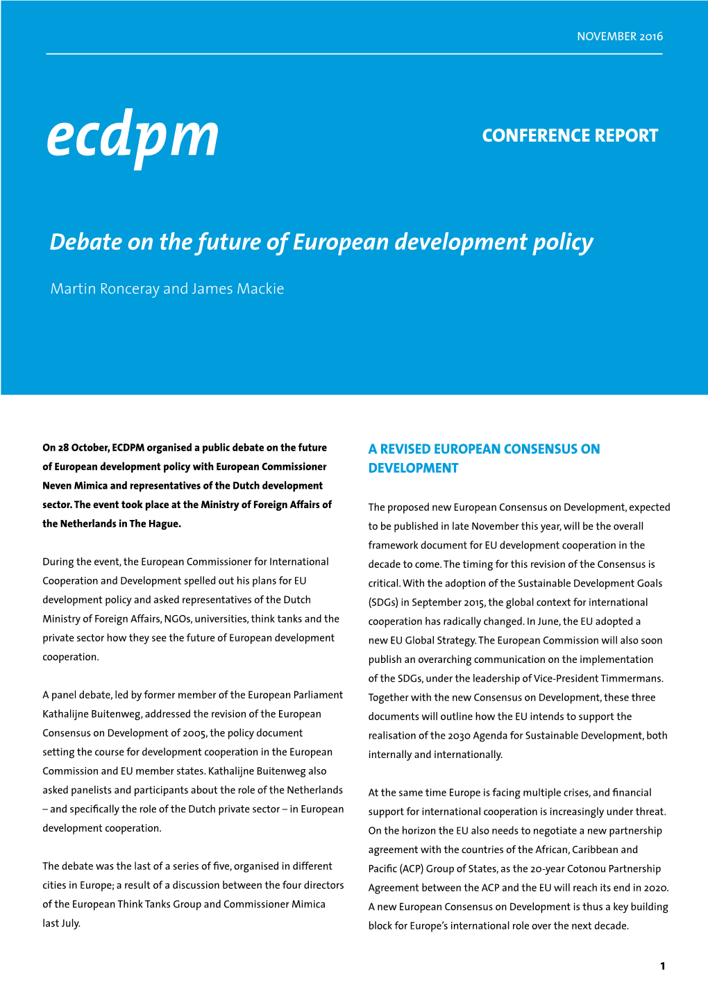 Debate on the Future of European Development Policy