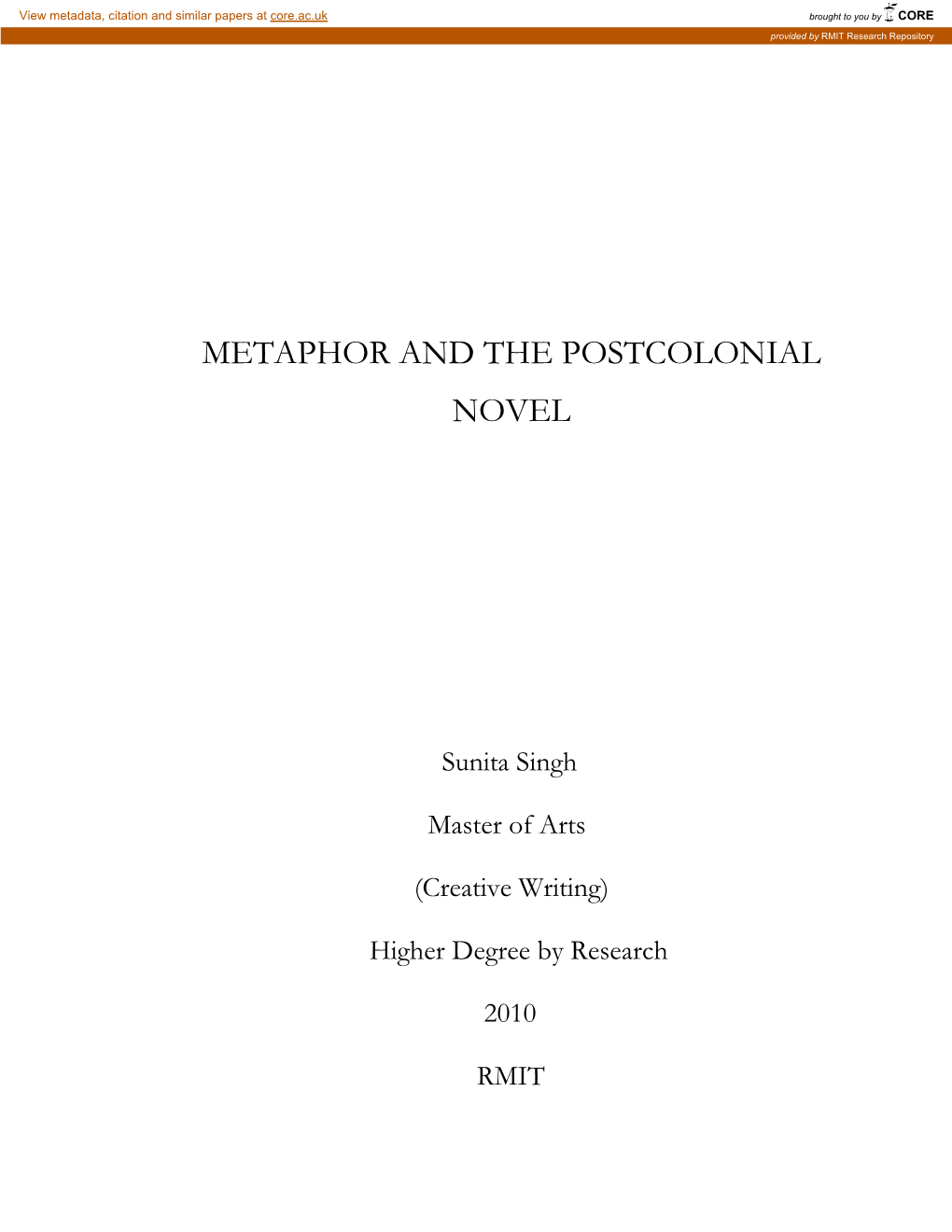 Metaphor and the Postcolonial Novel