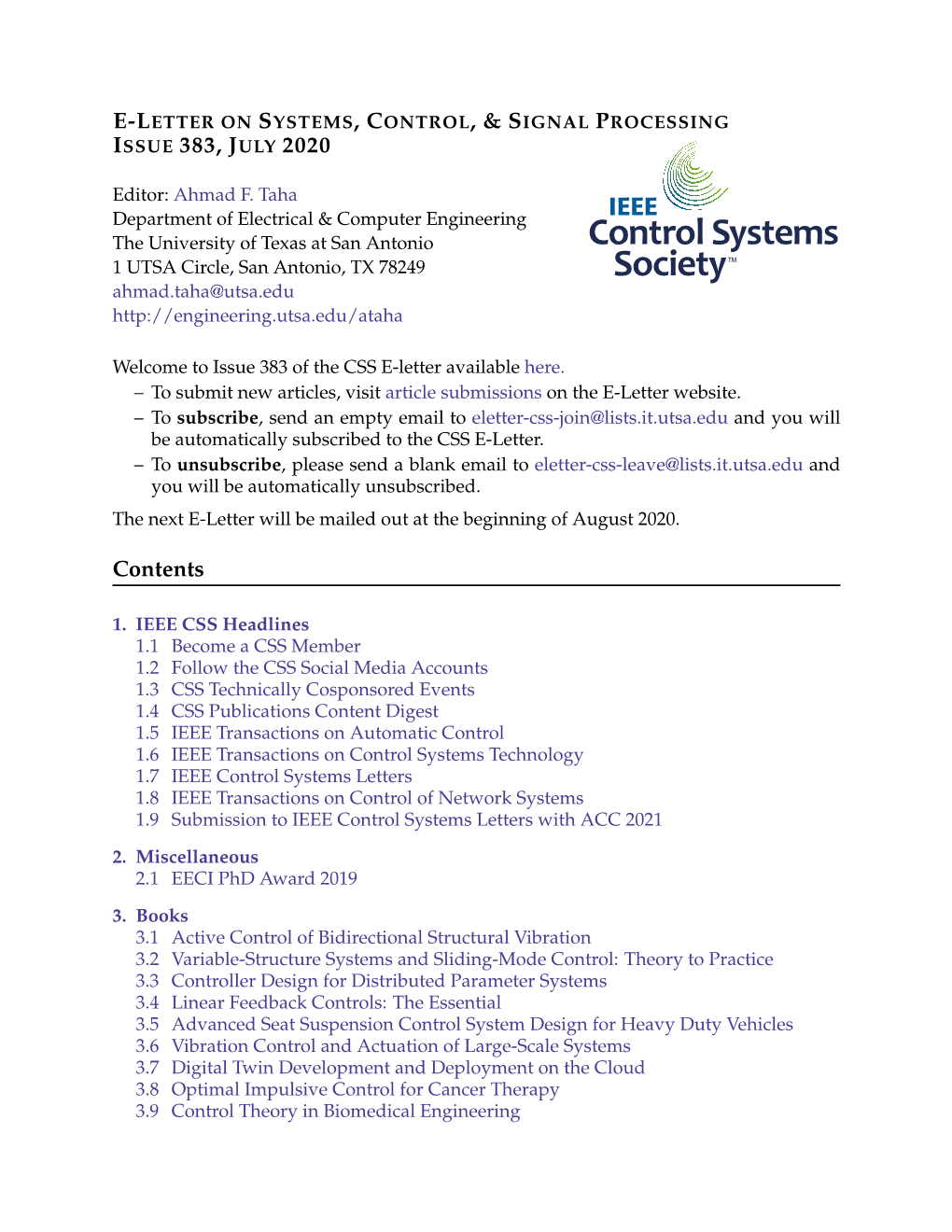 E-Letteron Systems,Control,&Signal Processing Issue 383, July 2020