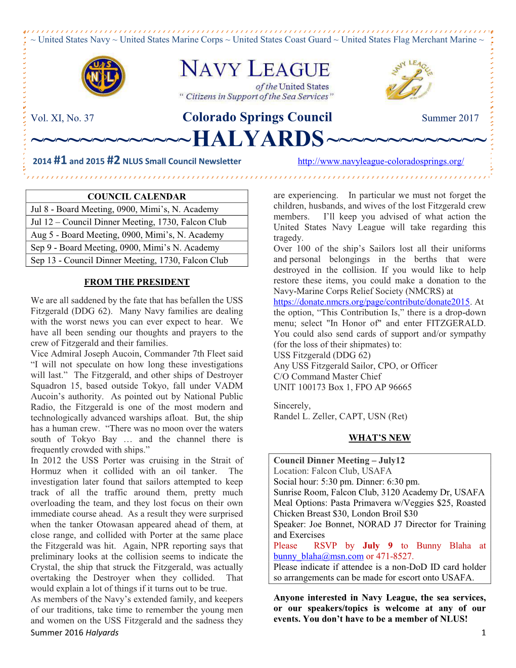 HALYARDS ~~~~~~~~~~~~~ 2014 #1 and 2015 #2 NLUS Small Council Newsletter