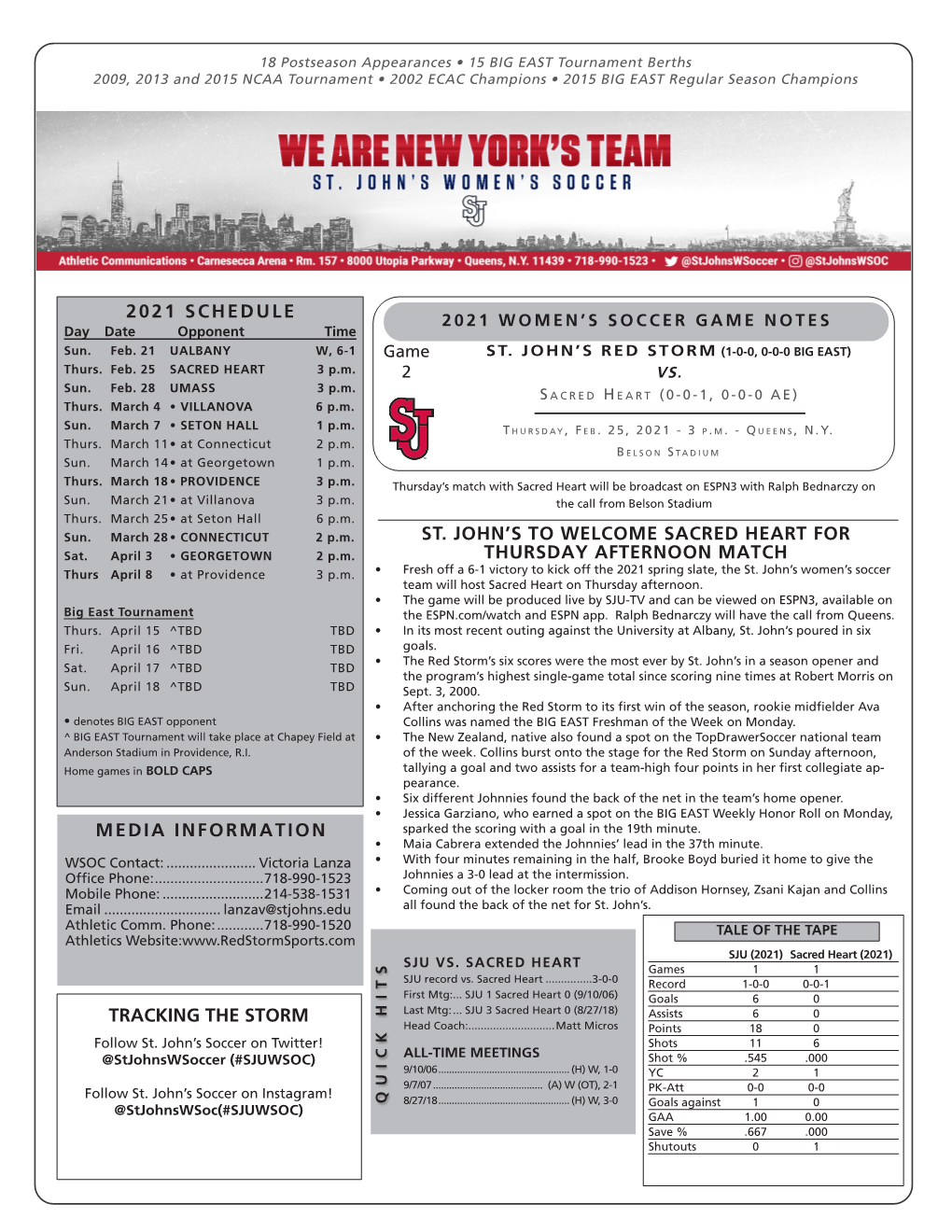 2021 Schedule Media Information Tracking The