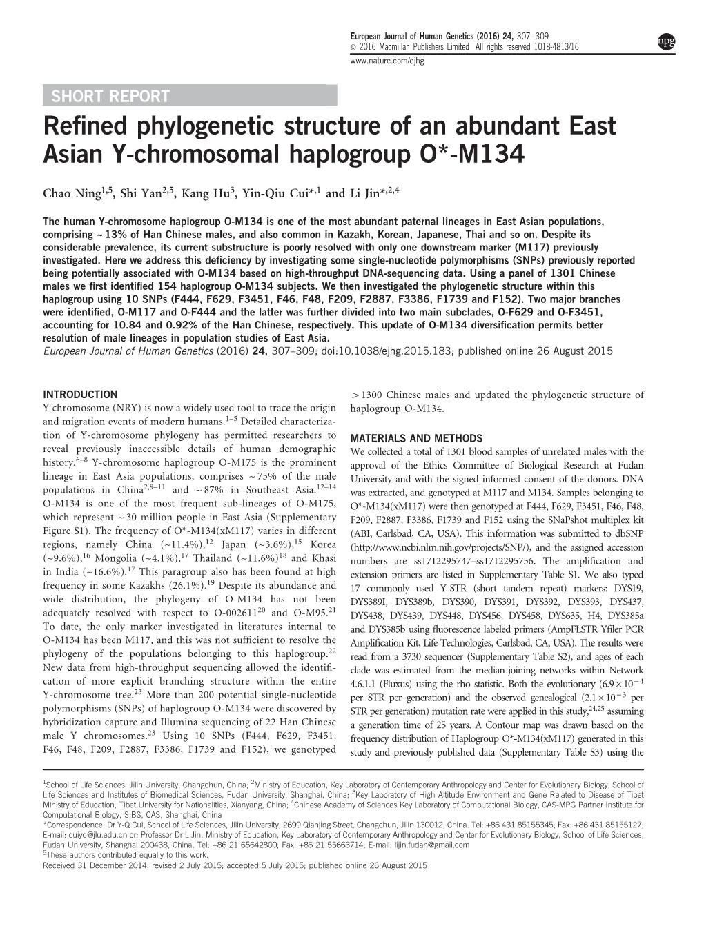 Refined Phylogenetic Structure of an Abundant East Asian Y