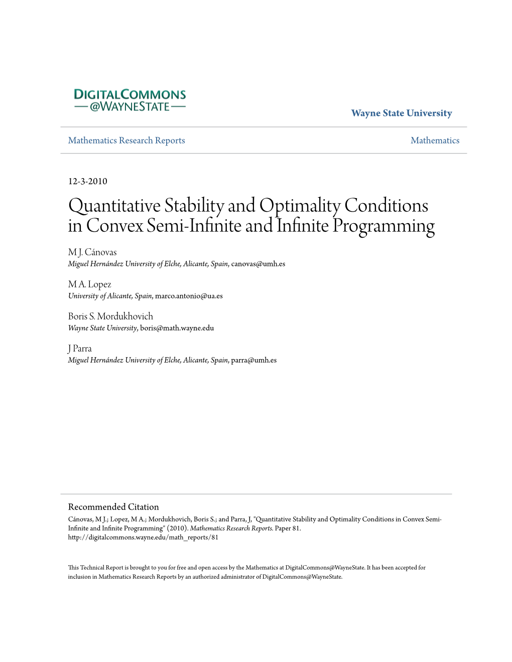 Quantitative Stability and Optimality Conditions in Convex Semi-Infinite and Infinite Programming M J