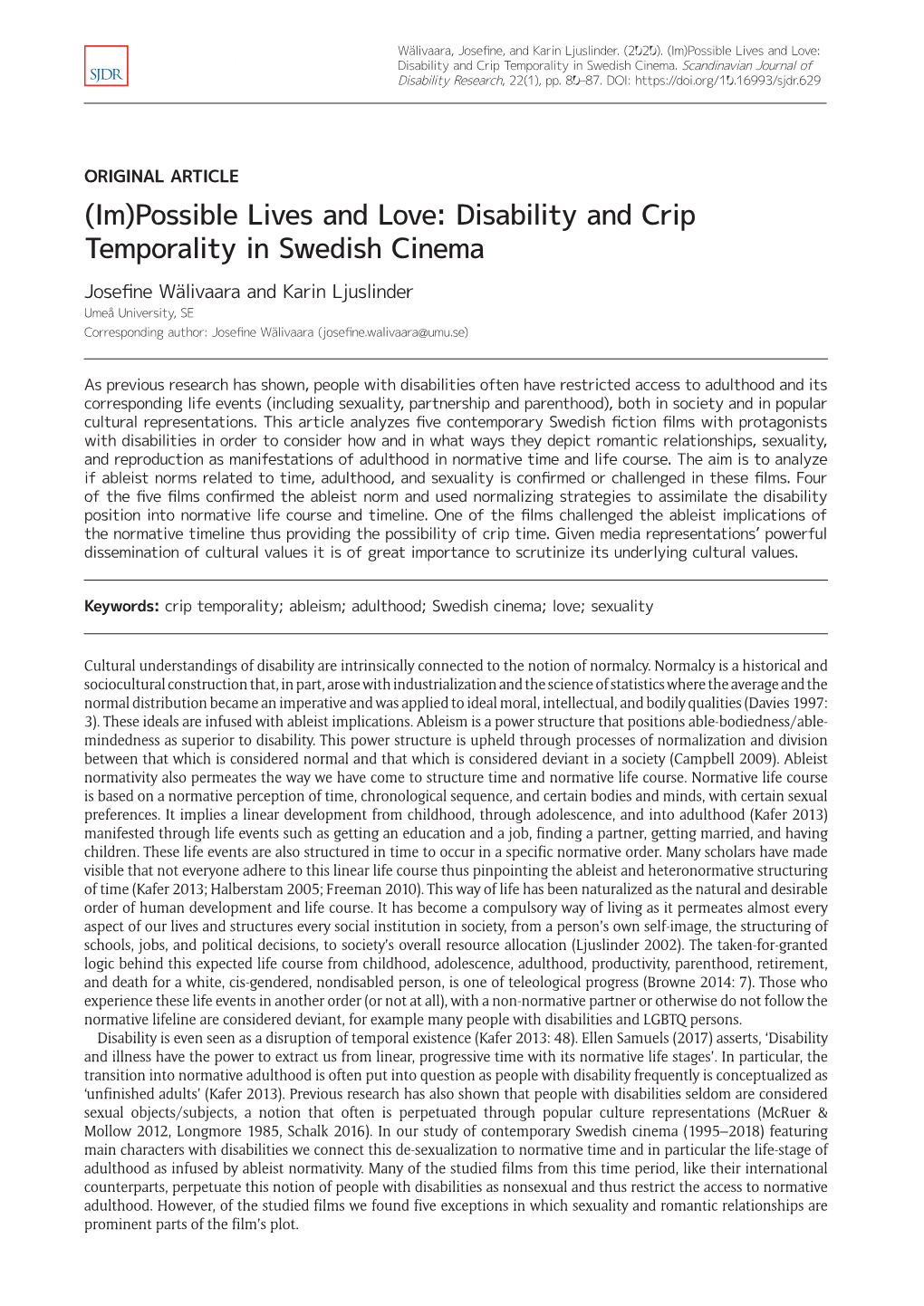 Disability and Crip Temporality in Swedish Cinema